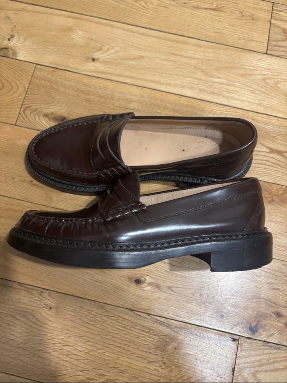 J. Crew Women's Dark Cherry Red Chunky Heel Leather Penny Loafers Size 6 - Picture 5 of 9